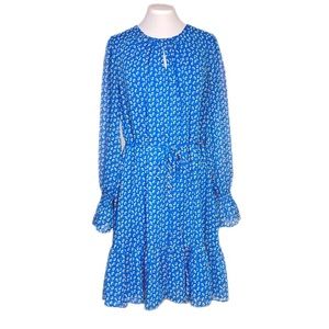 Boden Provence Blue Floral Polyester Chiffon Dress Belted or Flowy SZ 12